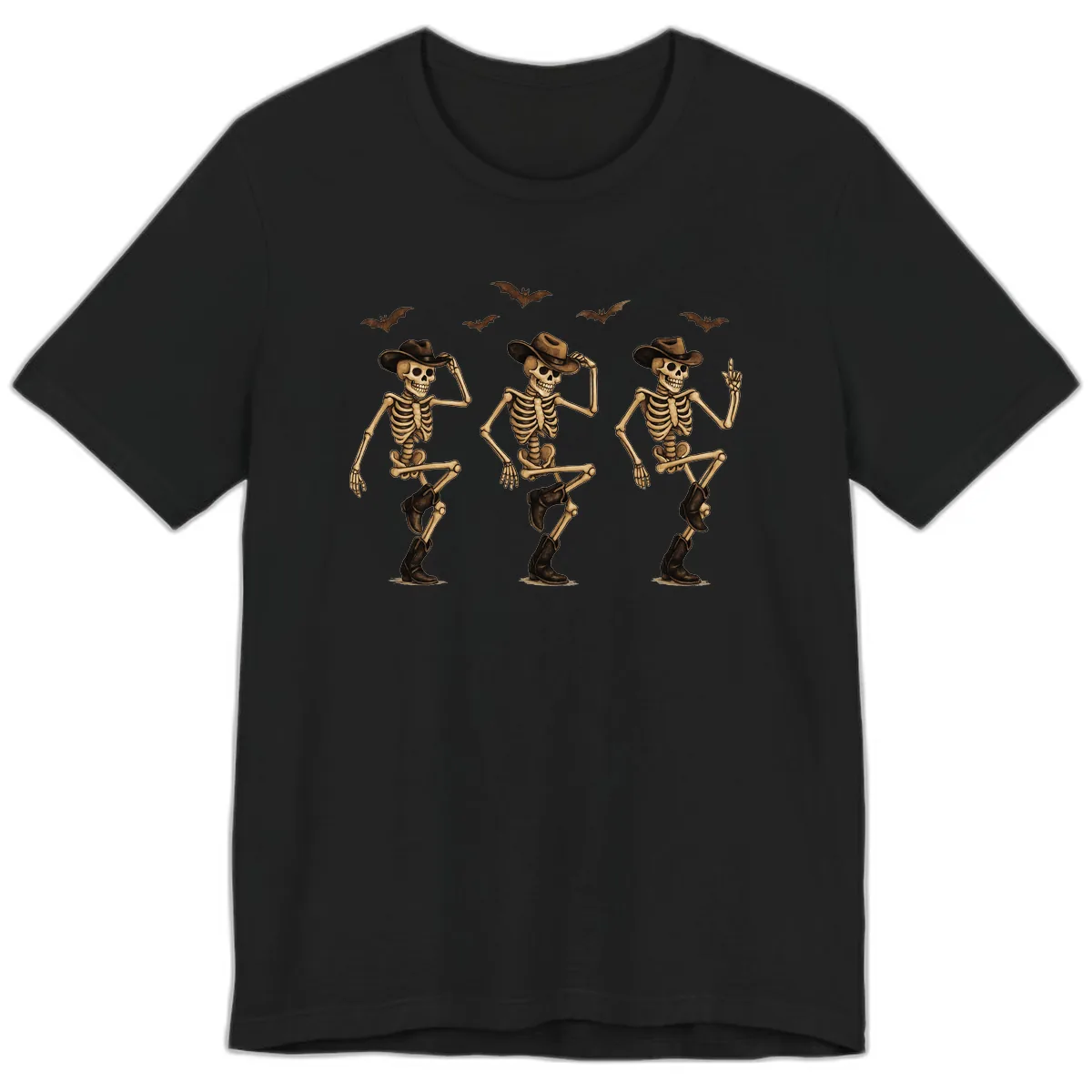 Dancing Cowboy Skeletons Halloween Premium T-Shirt in Black