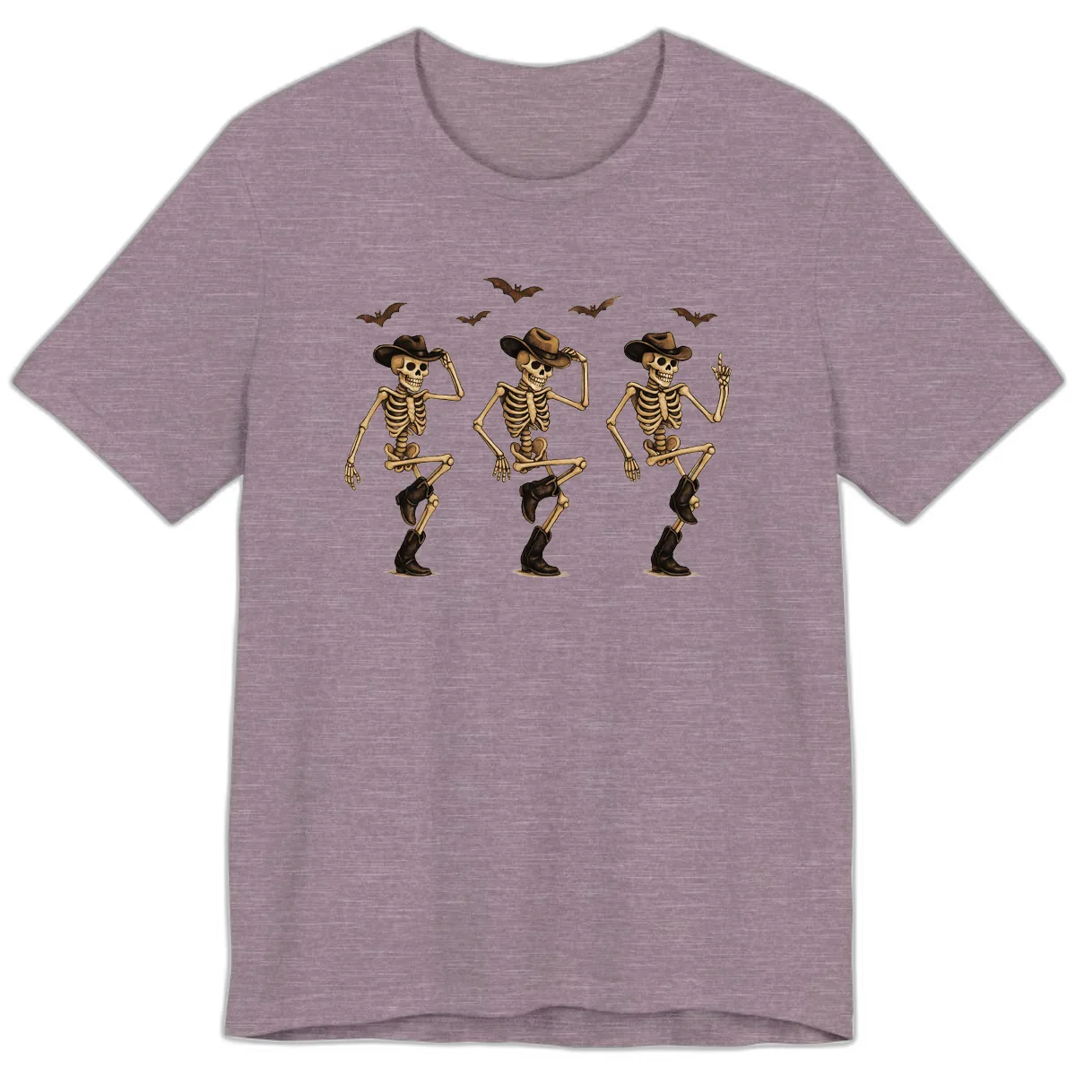 Dancing Cowboy Skeletons Halloween Premium T-Shirt in Heather Purple