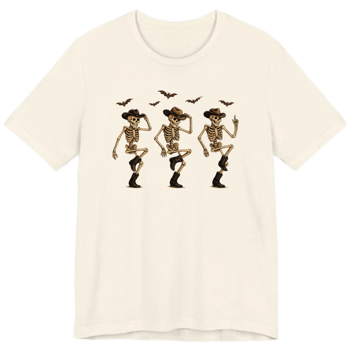 Dancing Cowboy Skeletons Halloween Premium T-Shirt in Natural