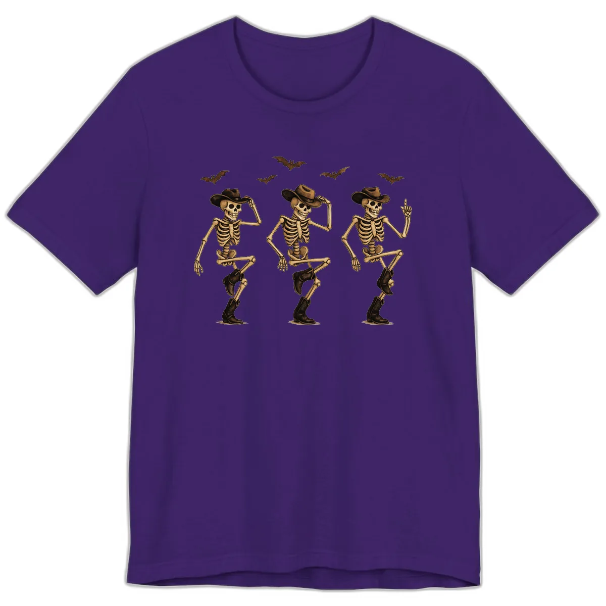 Dancing Cowboy Skeletons Halloween Premium T-Shirt in Team Purple