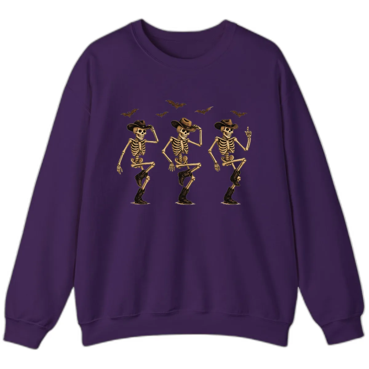 Dancing Cowboy Skeletons Halloween Sweatshirt in Purple