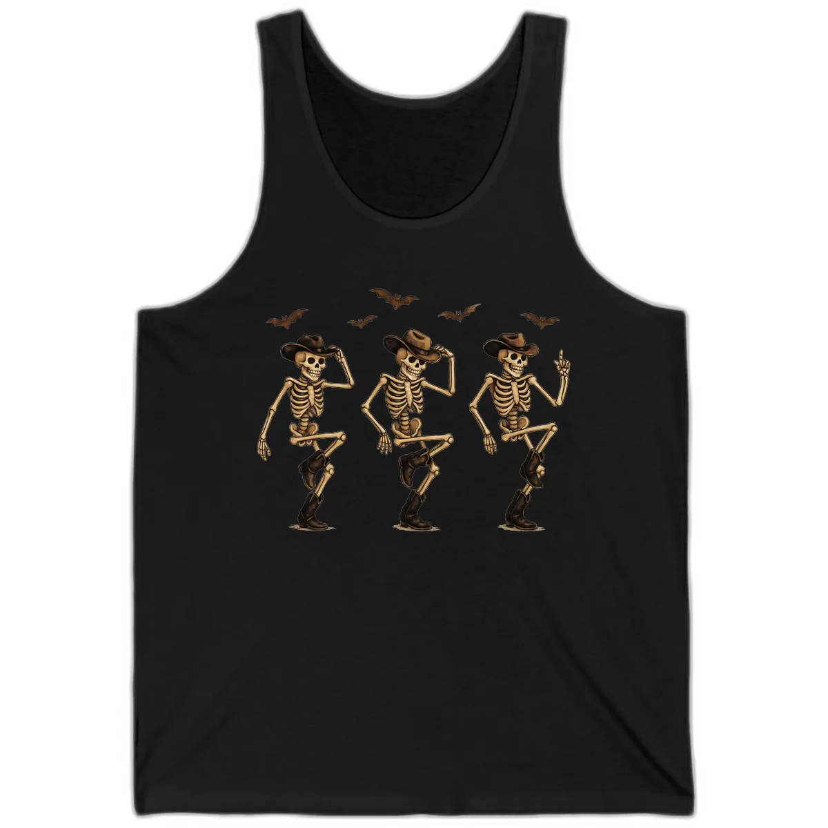 Dancing Cowboy Skeletons Halloween Tank in Black