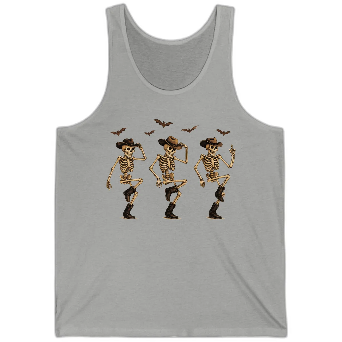 Dancing Cowboy Skeletons Halloween Tank in Athletic Heather