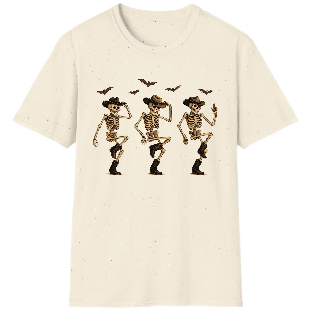 Dancing Cowboy Skeletons Halloween T-Shirt in Natural