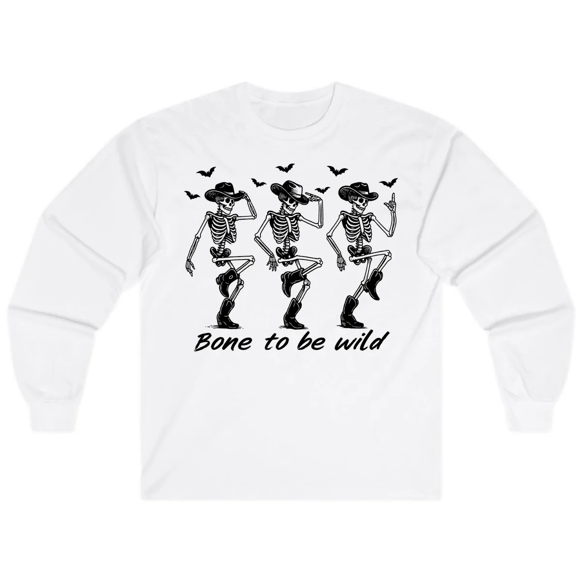 Bone To Be Wild Skeleton Cowboy Dance Long Sleeve in White