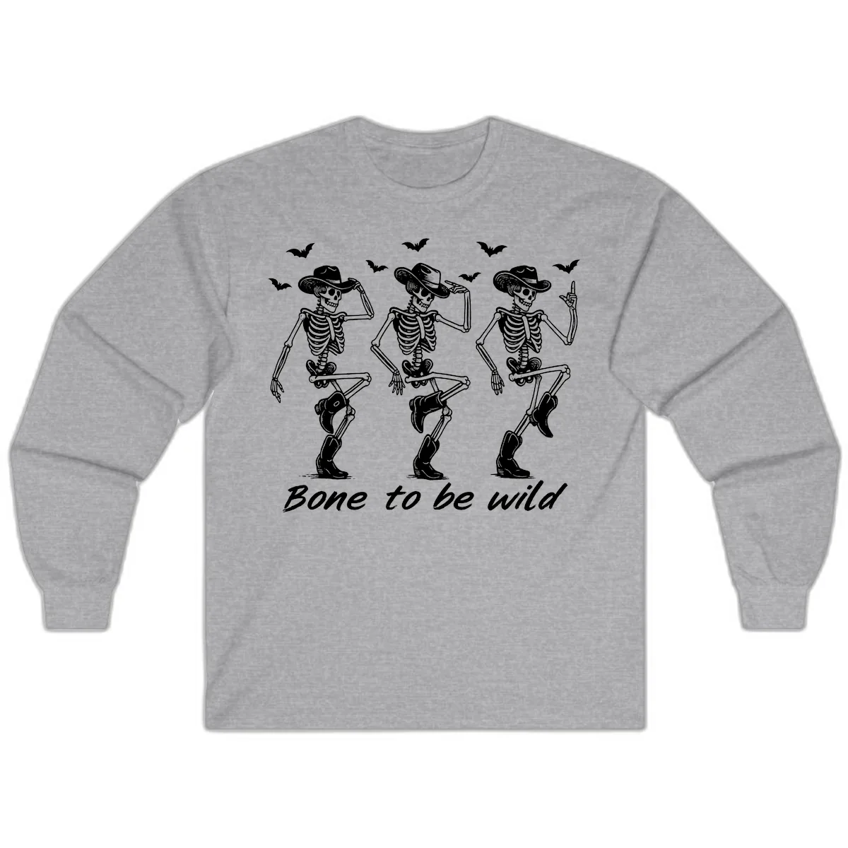 Bone To Be Wild Skeleton Cowboy Dance Long Sleeve in Sport Grey