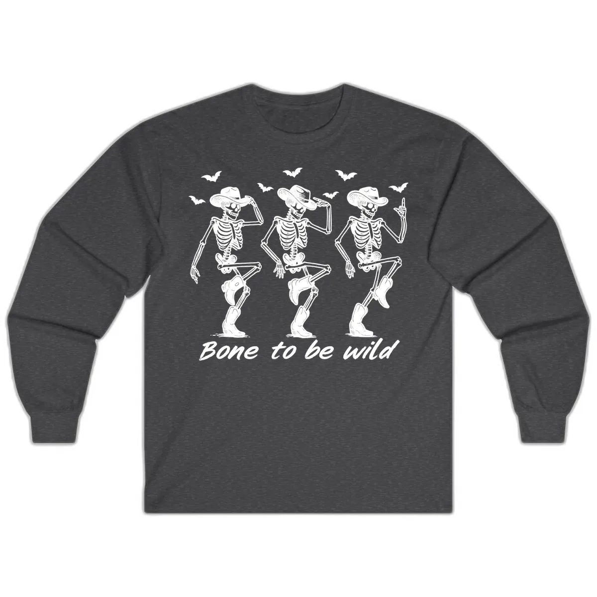 Bone To Be Wild Skeleton Cowboy Dance Long Sleeve in Dark Heather