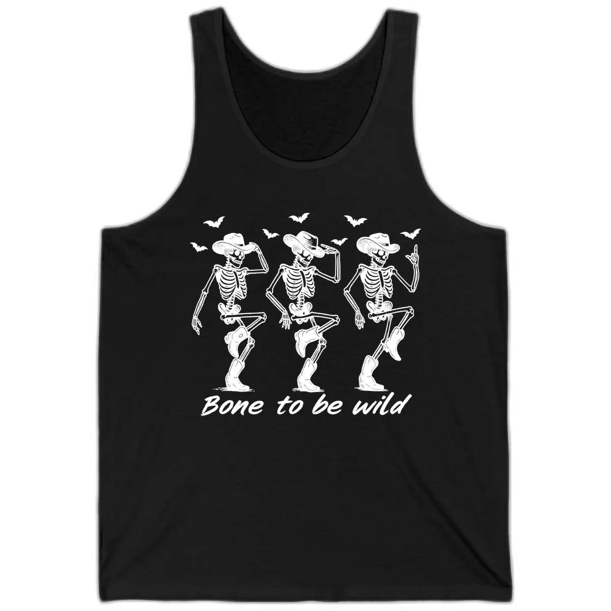 Bone To Be Wild Skeleton Cowboy Dance Tank in Black