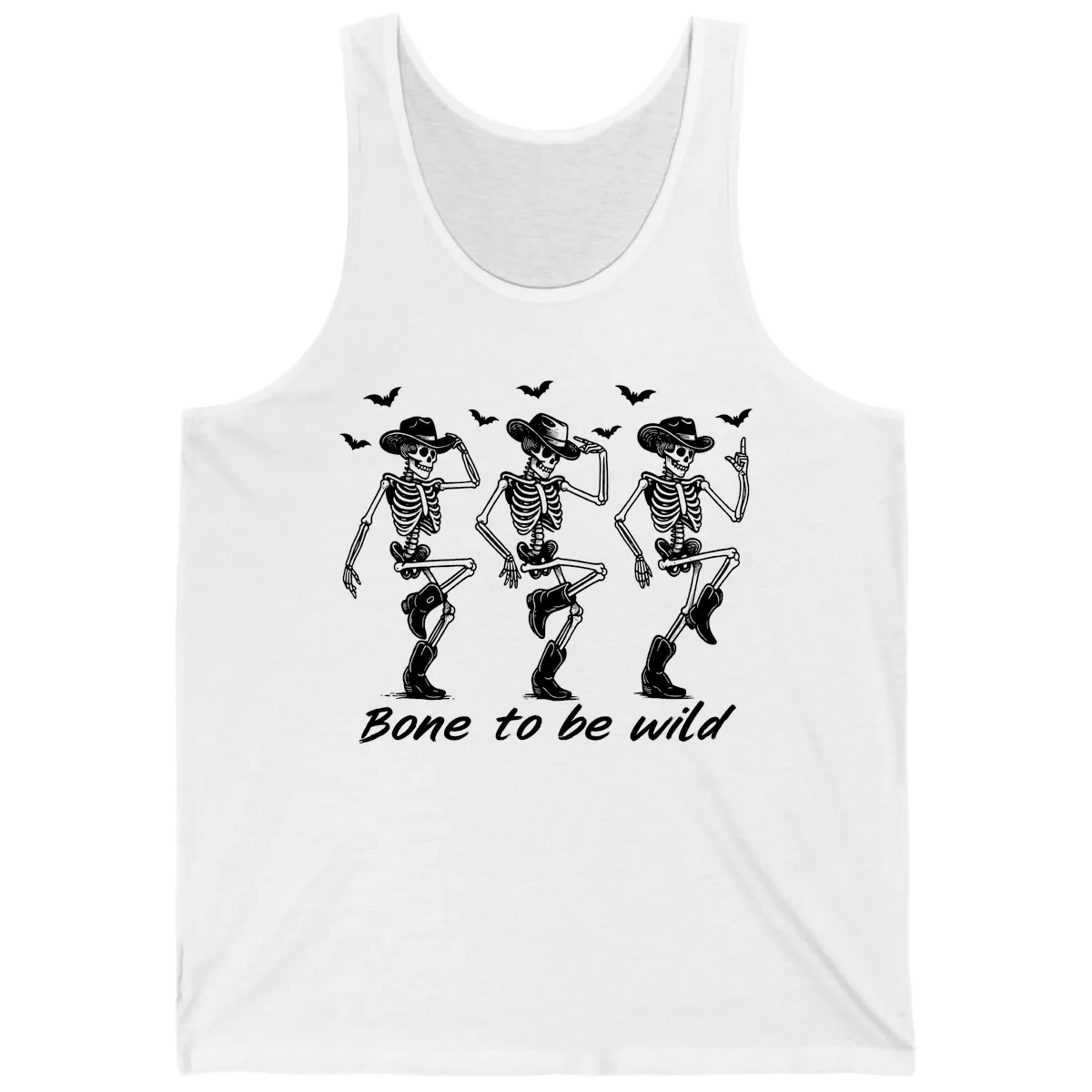 Bone To Be Wild Skeleton Cowboy Dance Tank in White