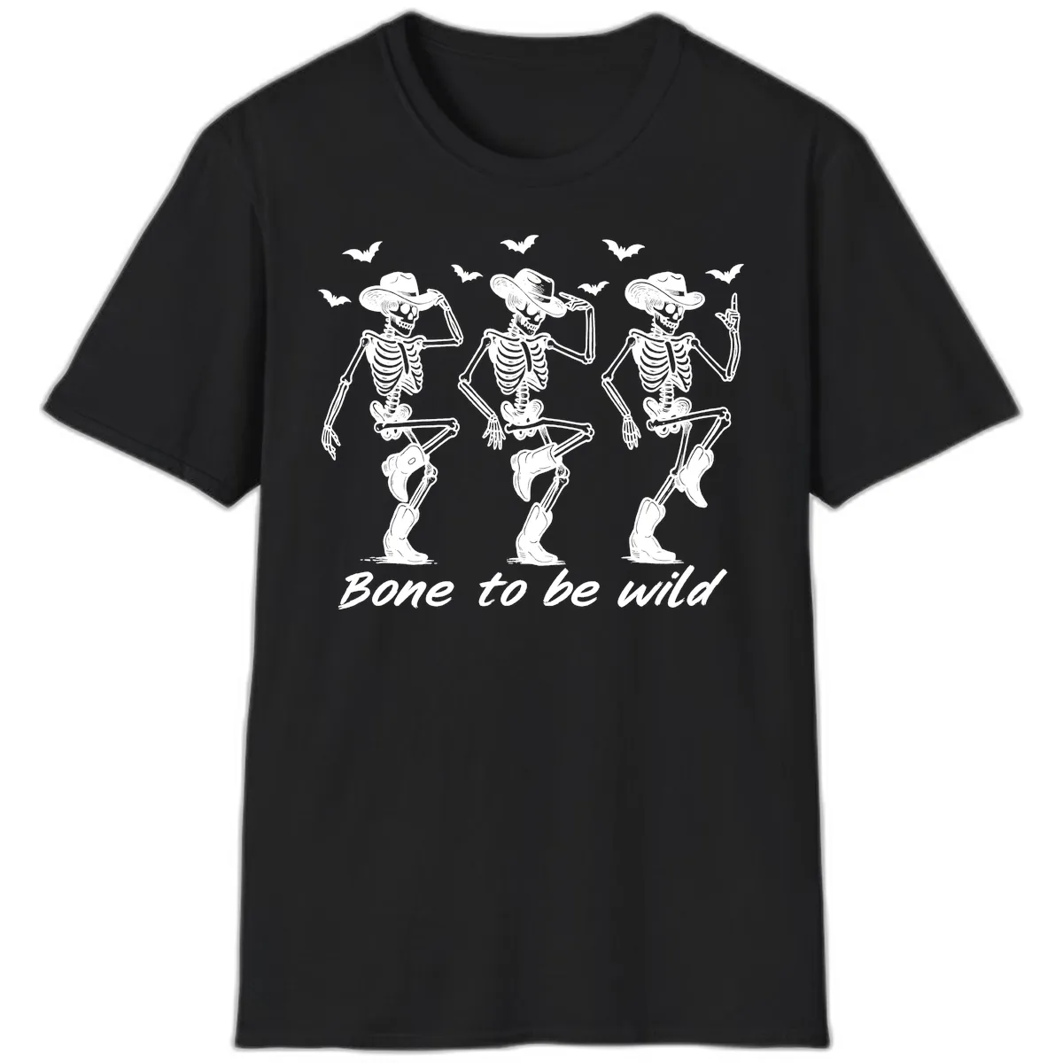 Bone To Be Wild Skeleton Cowboy Dance T-Shirt in Black