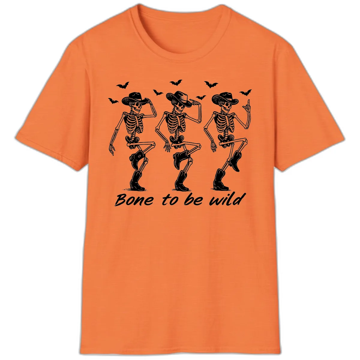 Bone To Be Wild Skeleton Cowboy Dance T-Shirt in Heather Orange