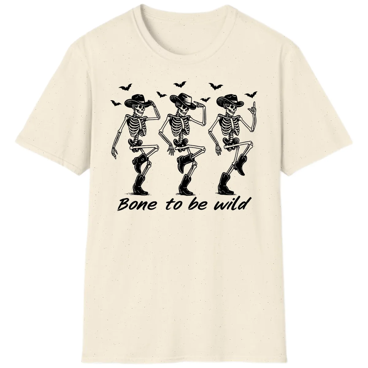 Bone To Be Wild Skeleton Cowboy Dance T-Shirt in Natural