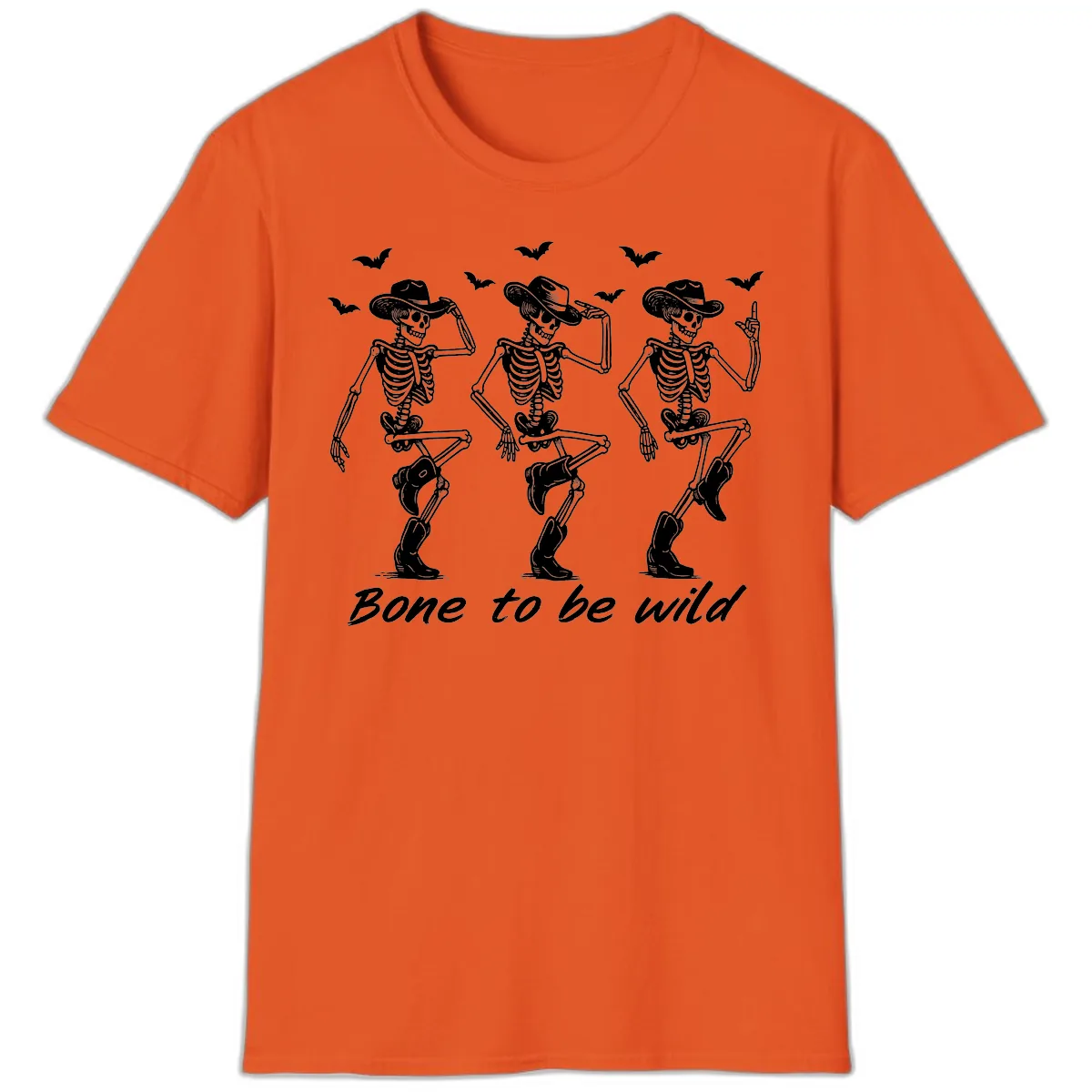 Bone To Be Wild Skeleton Cowboy Dance T-Shirt in Orange