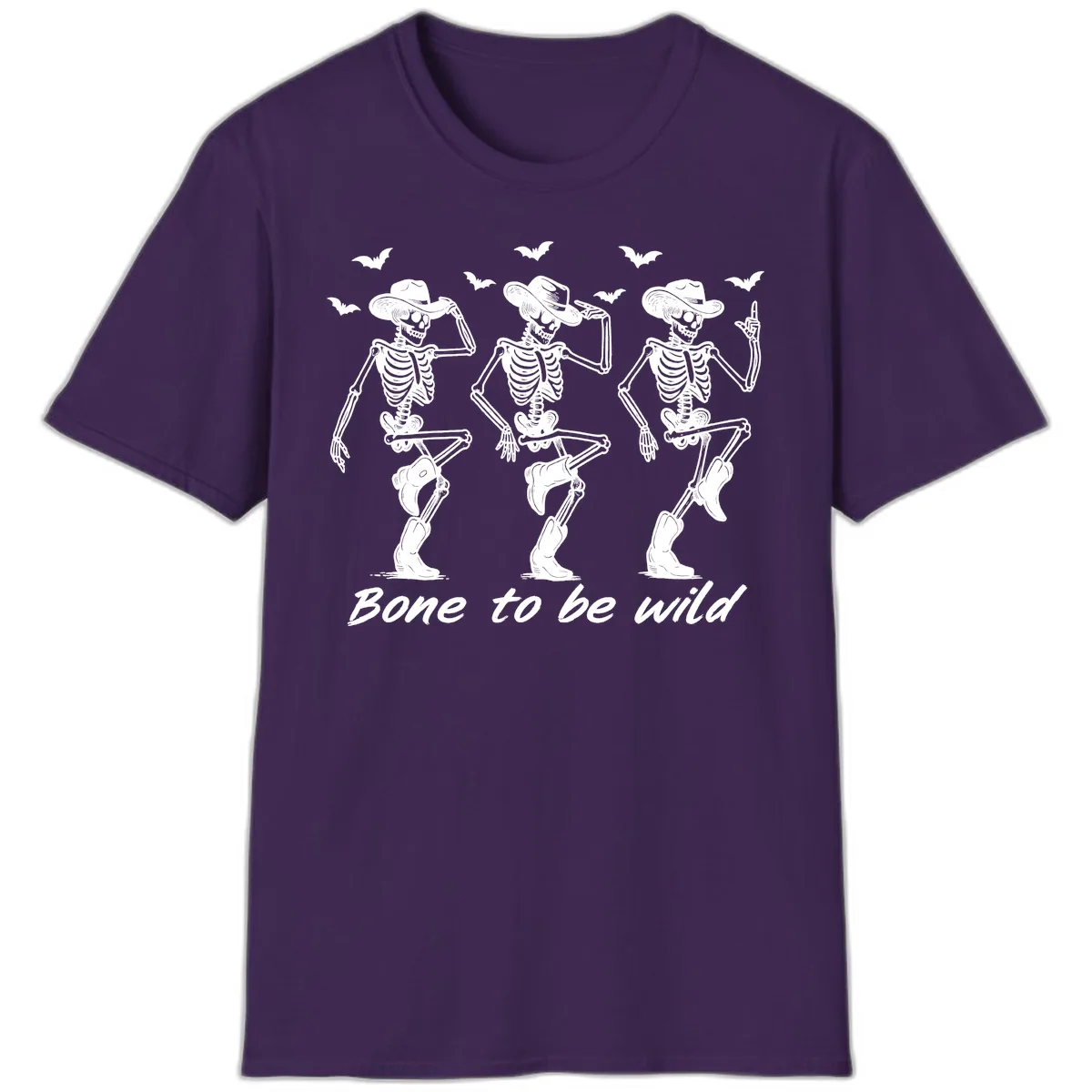 Bone To Be Wild Skeleton Cowboy Dance T-Shirt in Purple