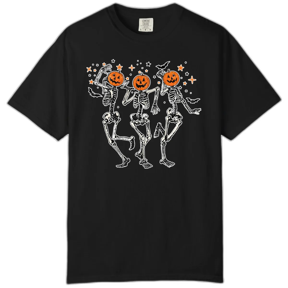 Dancing Skeletons With Pumpkin Heads Comfort Color in Black