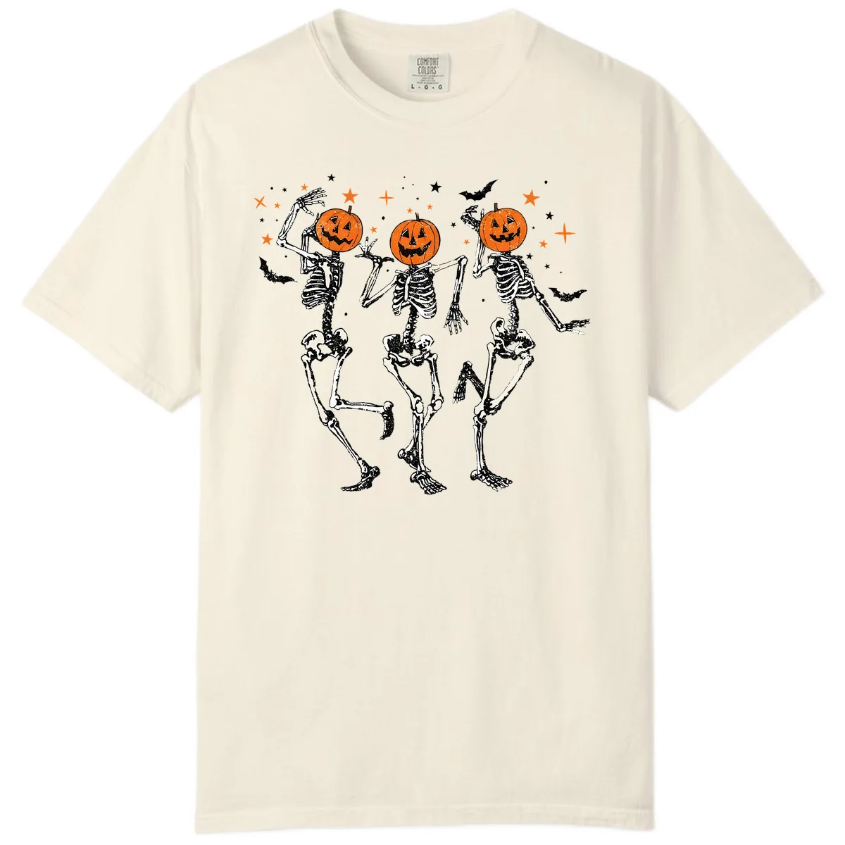 Dancing Skeletons With Pumpkin Heads Comfort Color in Ivory