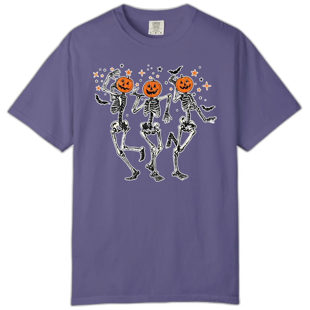 Dancing Skeletons With Pumpkin Heads Comfort Color in Grape