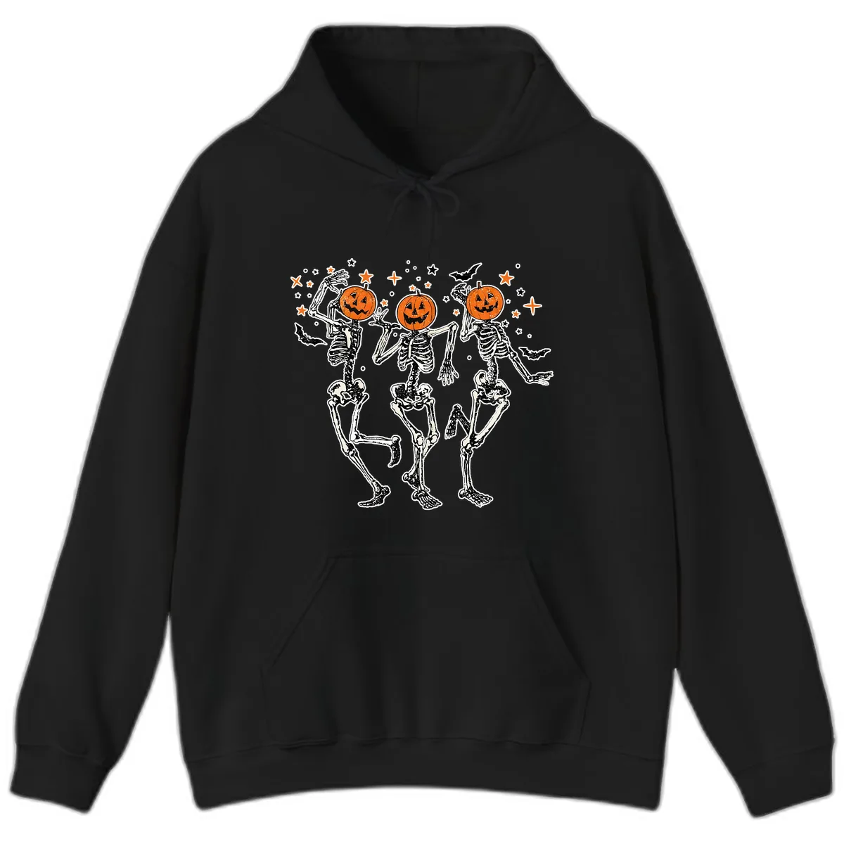 Dancing Skeletons With Pumpkin Heads Hoodie in Black
