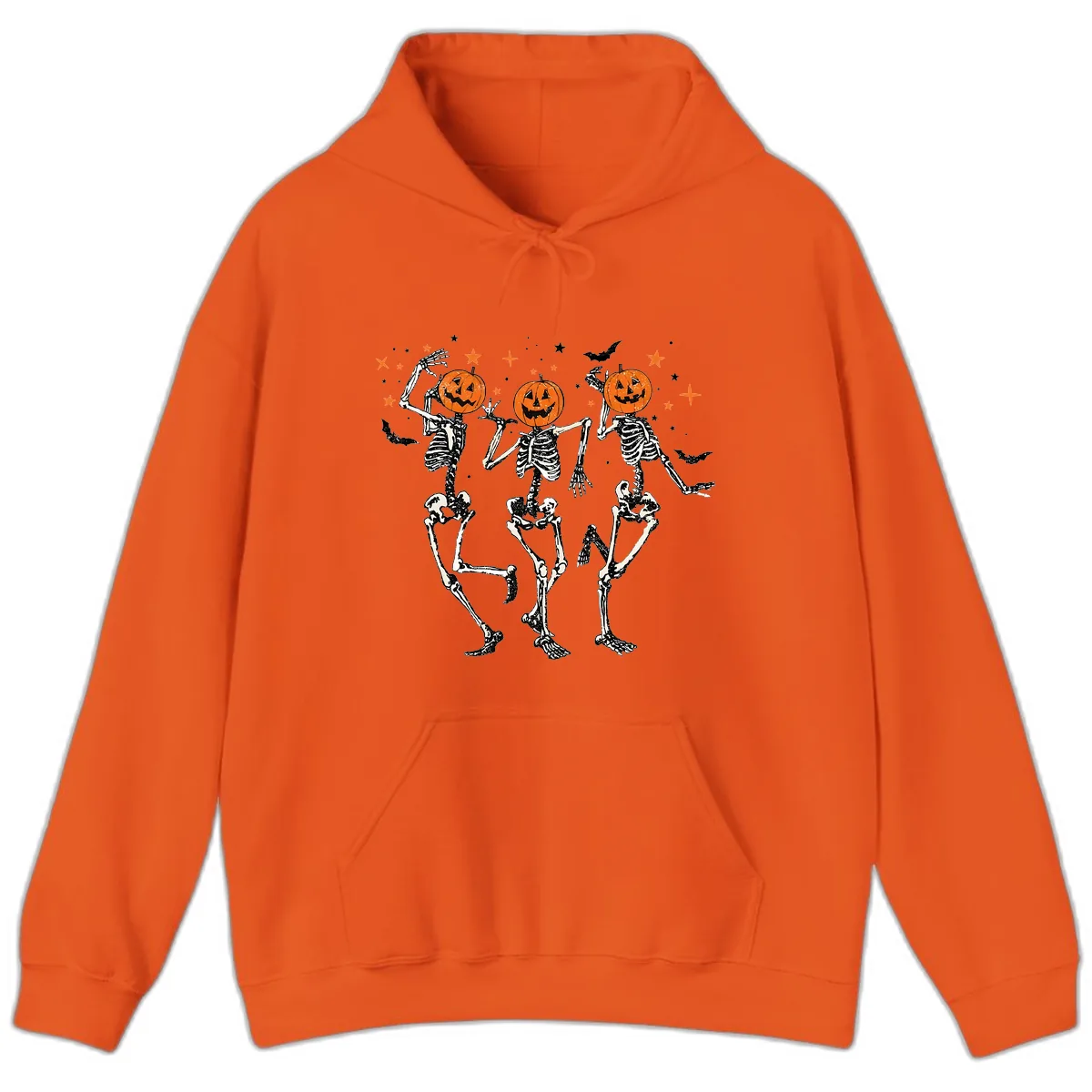Dancing Skeletons With Pumpkin Heads Hoodie in Orange