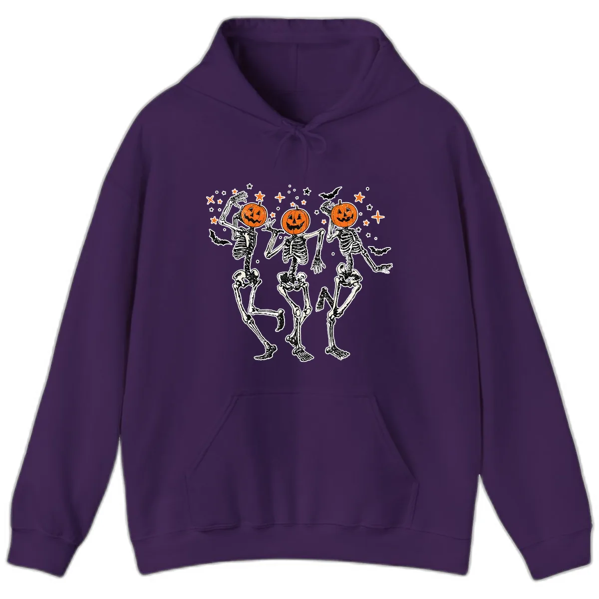 Dancing Skeletons With Pumpkin Heads Hoodie in Purple