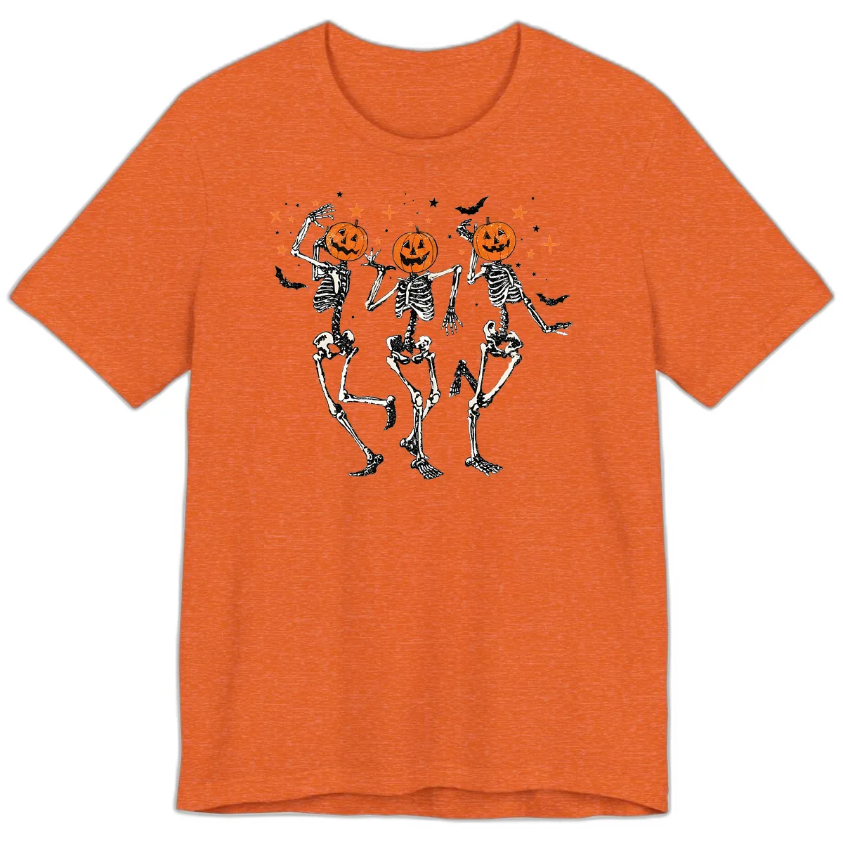 Dancing Skeletons With Pumpkin Heads Premium T-Shirt in Heather Orange