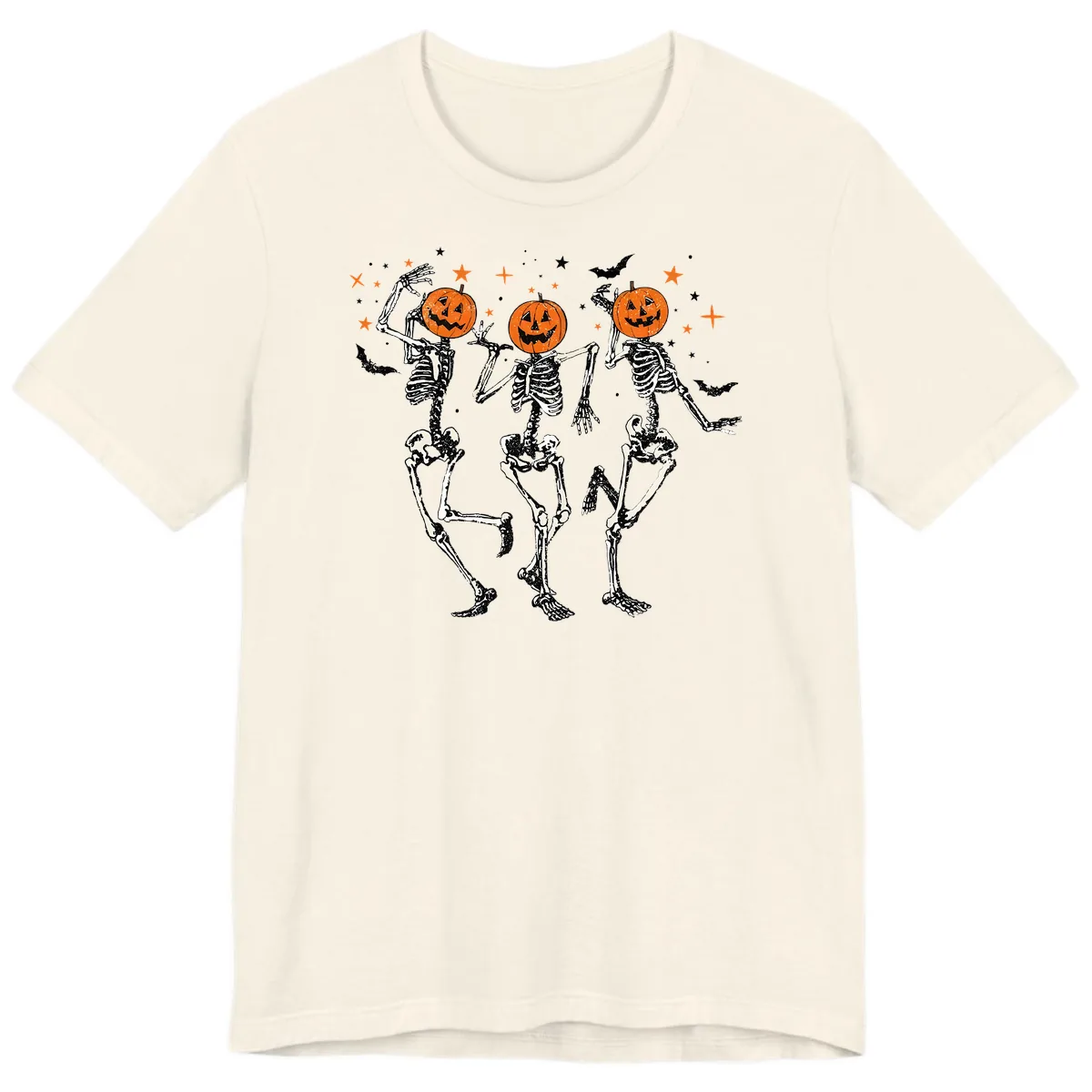 Dancing Skeletons With Pumpkin Heads Premium T-Shirt in Natural