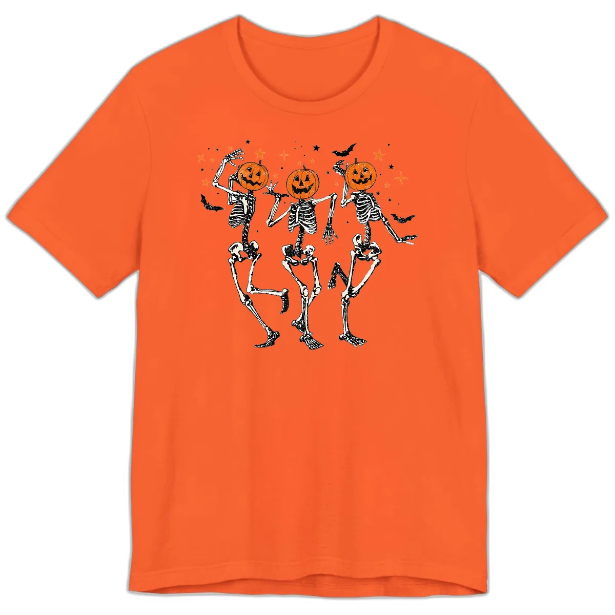 Dancing Skeletons With Pumpkin Heads Premium T-Shirt in Orange