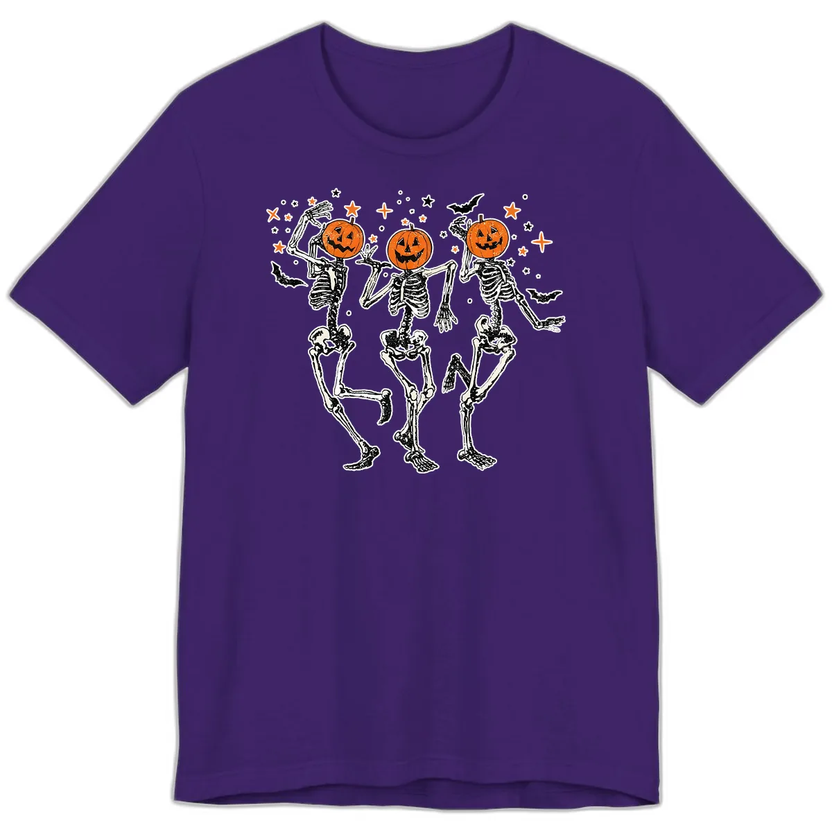 Dancing Skeletons With Pumpkin Heads Premium T-Shirt in Team Purple