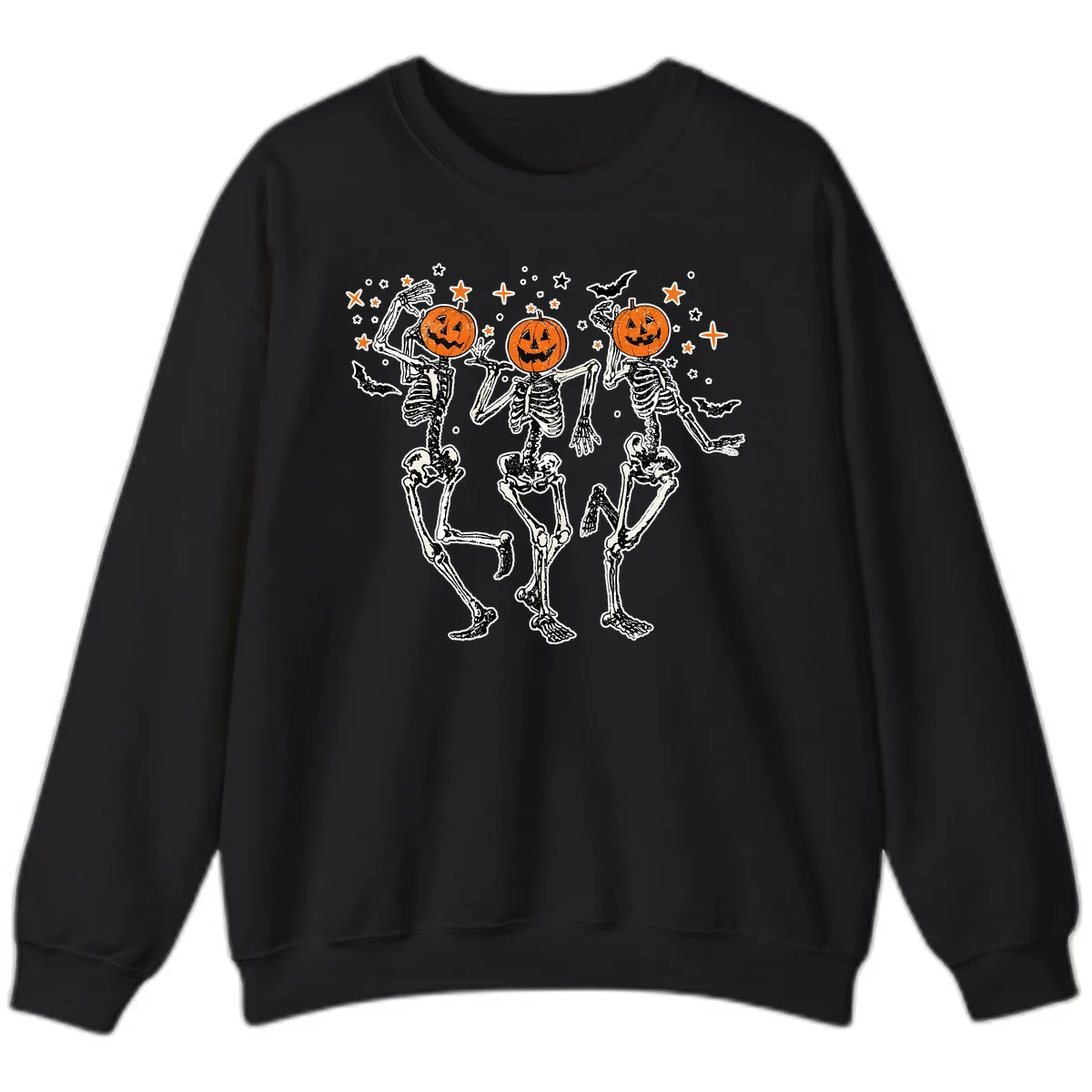 Dancing Skeletons With Pumpkin Heads Sweatshirt in Black