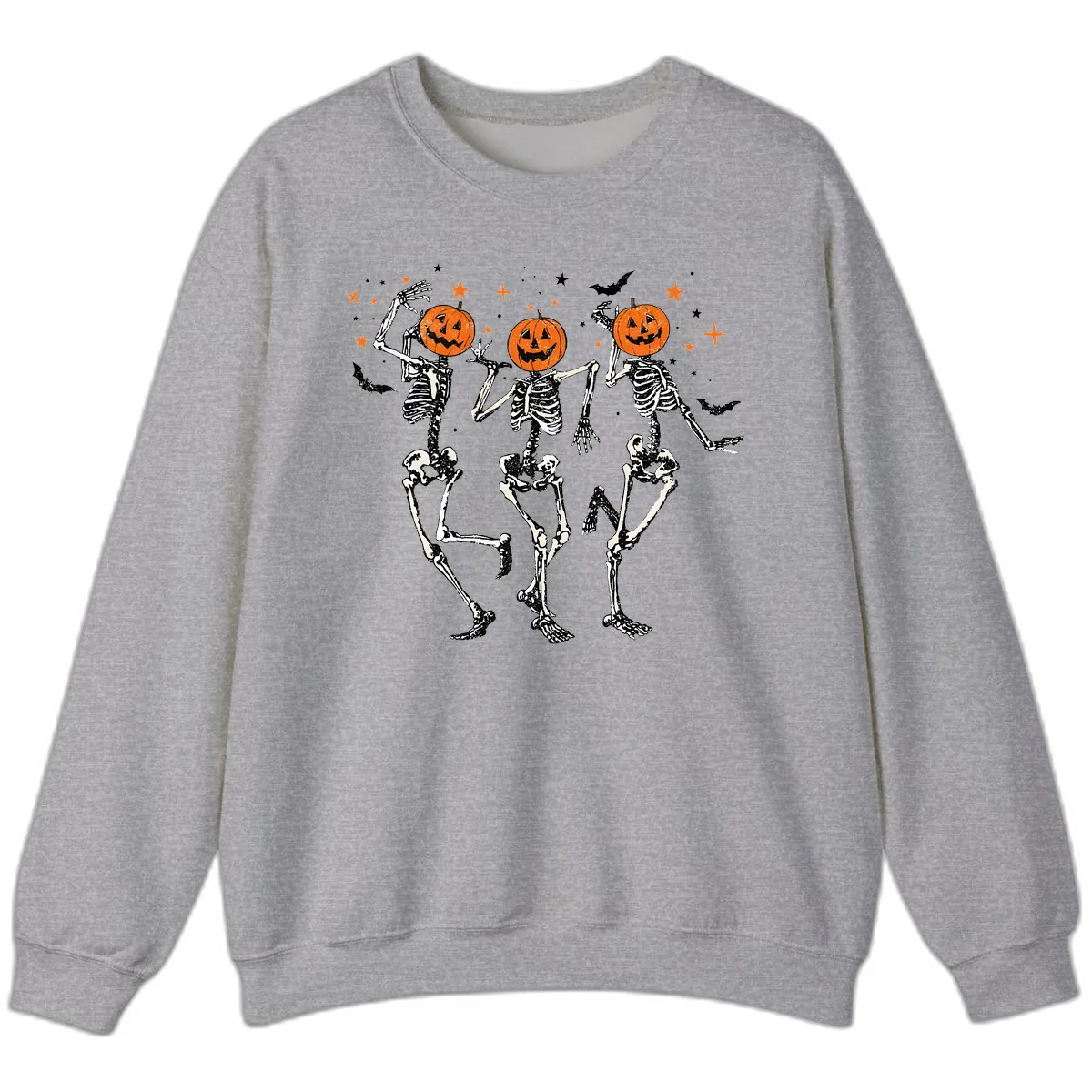 Dancing Skeletons With Pumpkin Heads Sweatshirt in Sport Grey
