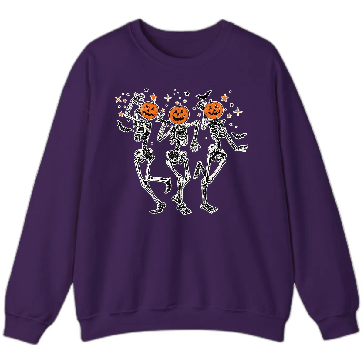 Dancing Skeletons With Pumpkin Heads Sweatshirt in Purple