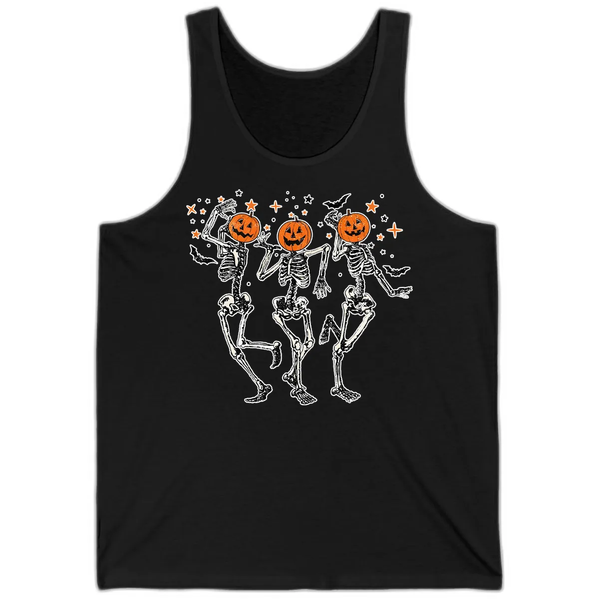 Dancing Skeletons With Pumpkin Heads Tank in Black