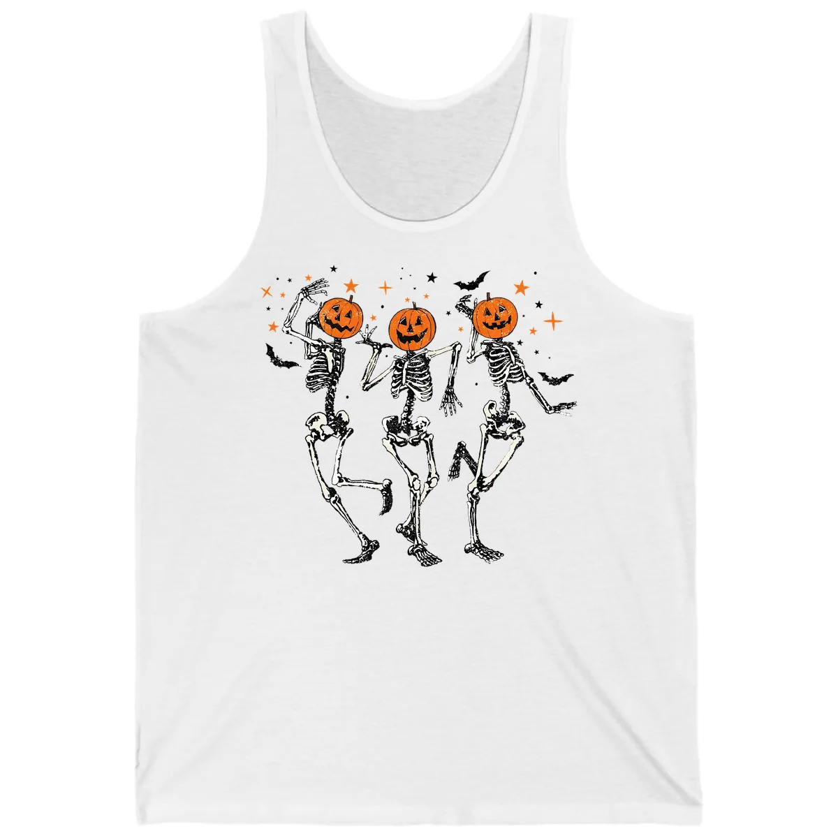 Dancing Skeletons With Pumpkin Heads Tank in White