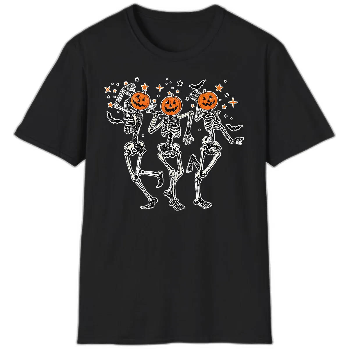 Dancing Skeletons With Pumpkin Heads T-Shirt in Black