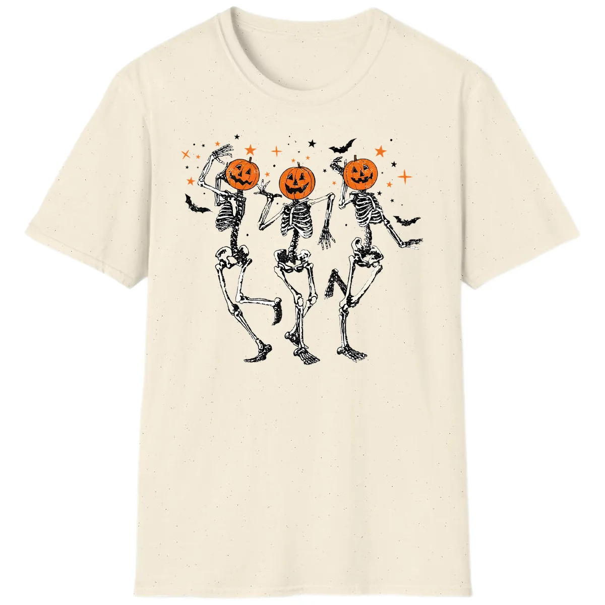 Dancing Skeletons With Pumpkin Heads T-Shirt in Natural