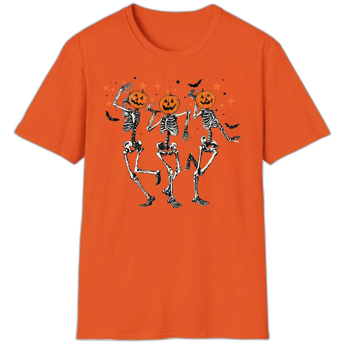 Dancing Skeletons With Pumpkin Heads T-Shirt in Orange