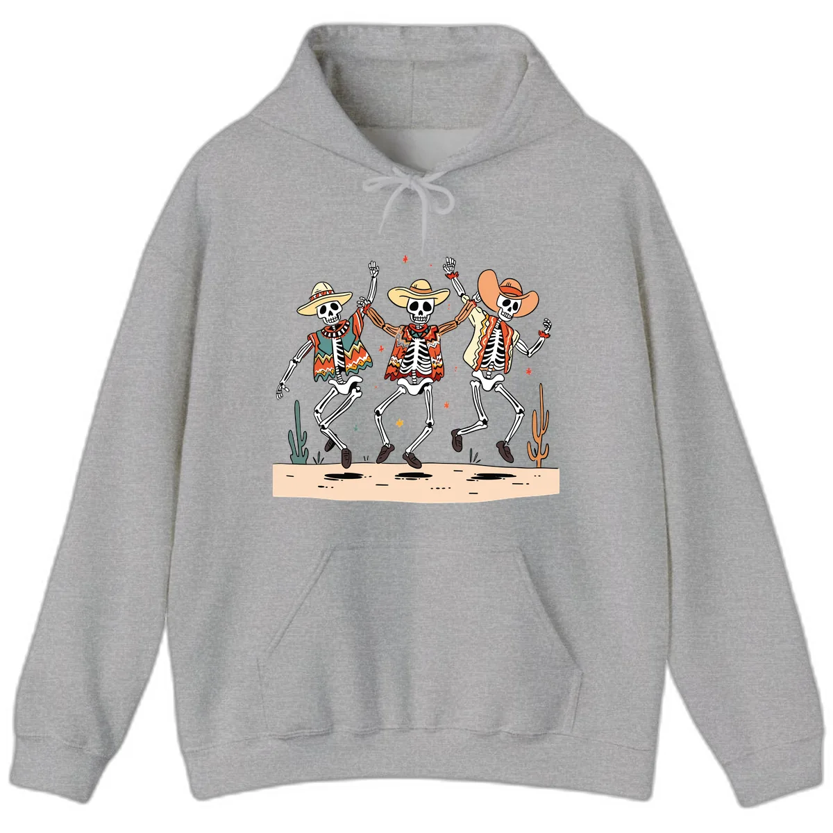 Dancing Skeletons Fiesta Hoodie in Sport Grey