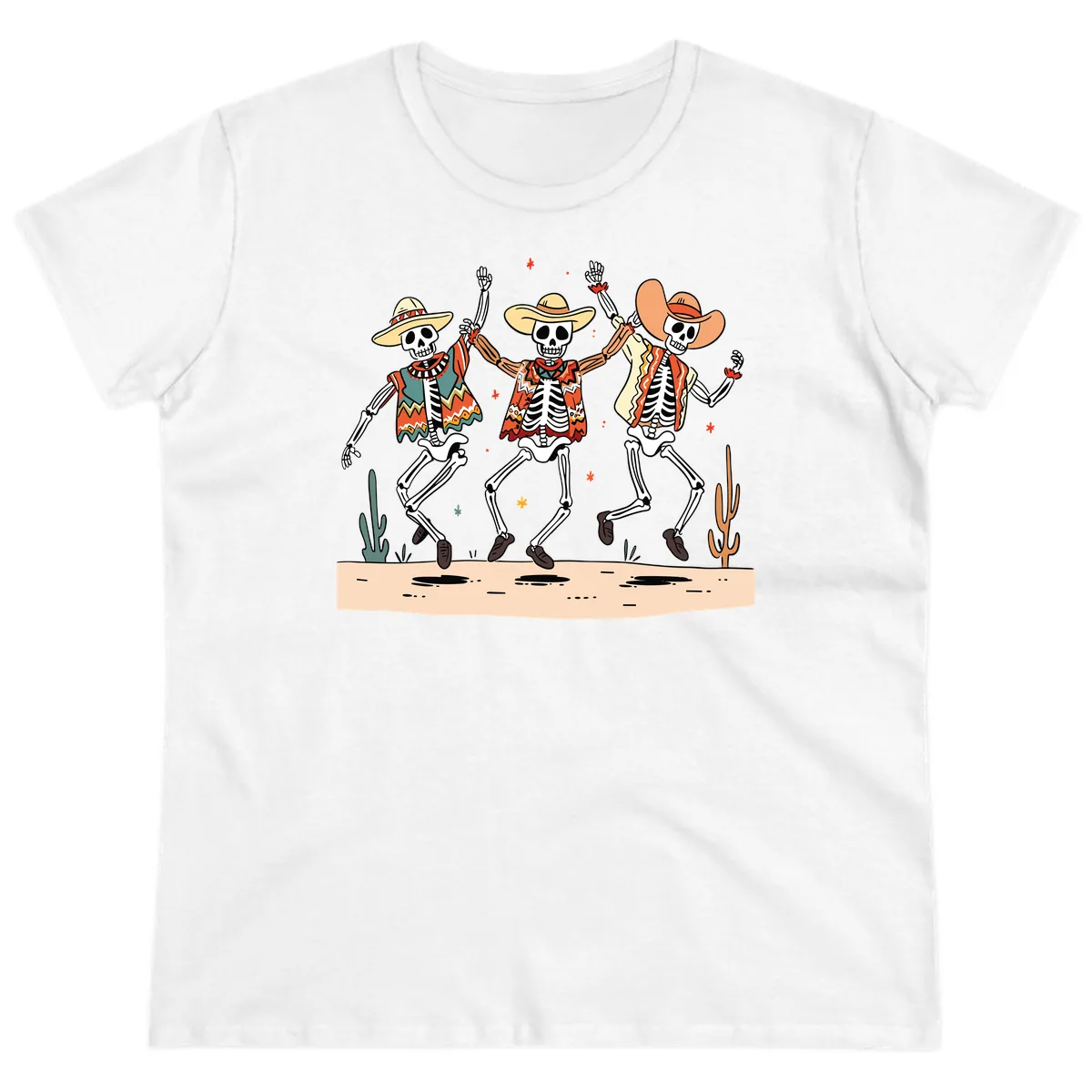 Dancing Skeletons Fiesta Ladies Tee in White