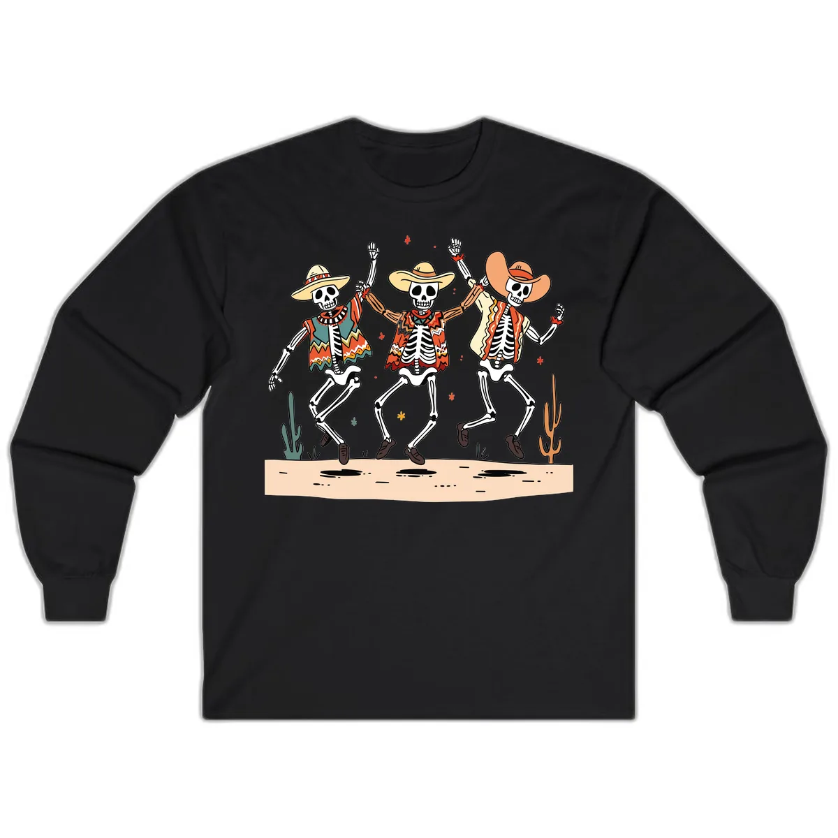 Dancing Skeletons Fiesta Long Sleeve in Black