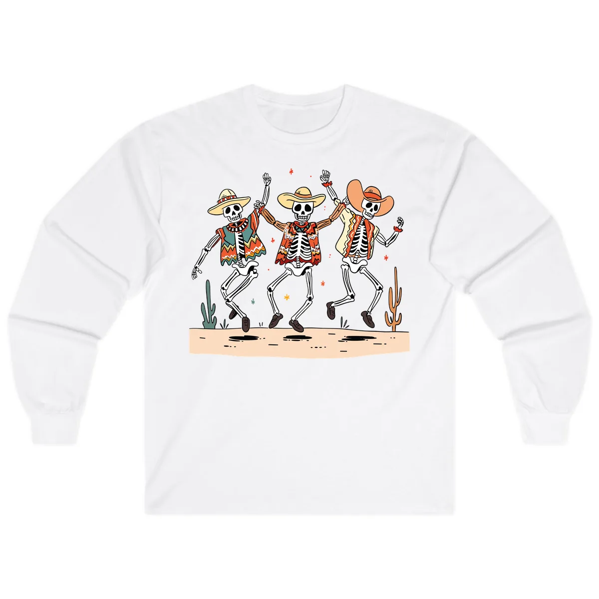 Dancing Skeletons Fiesta Long Sleeve in White