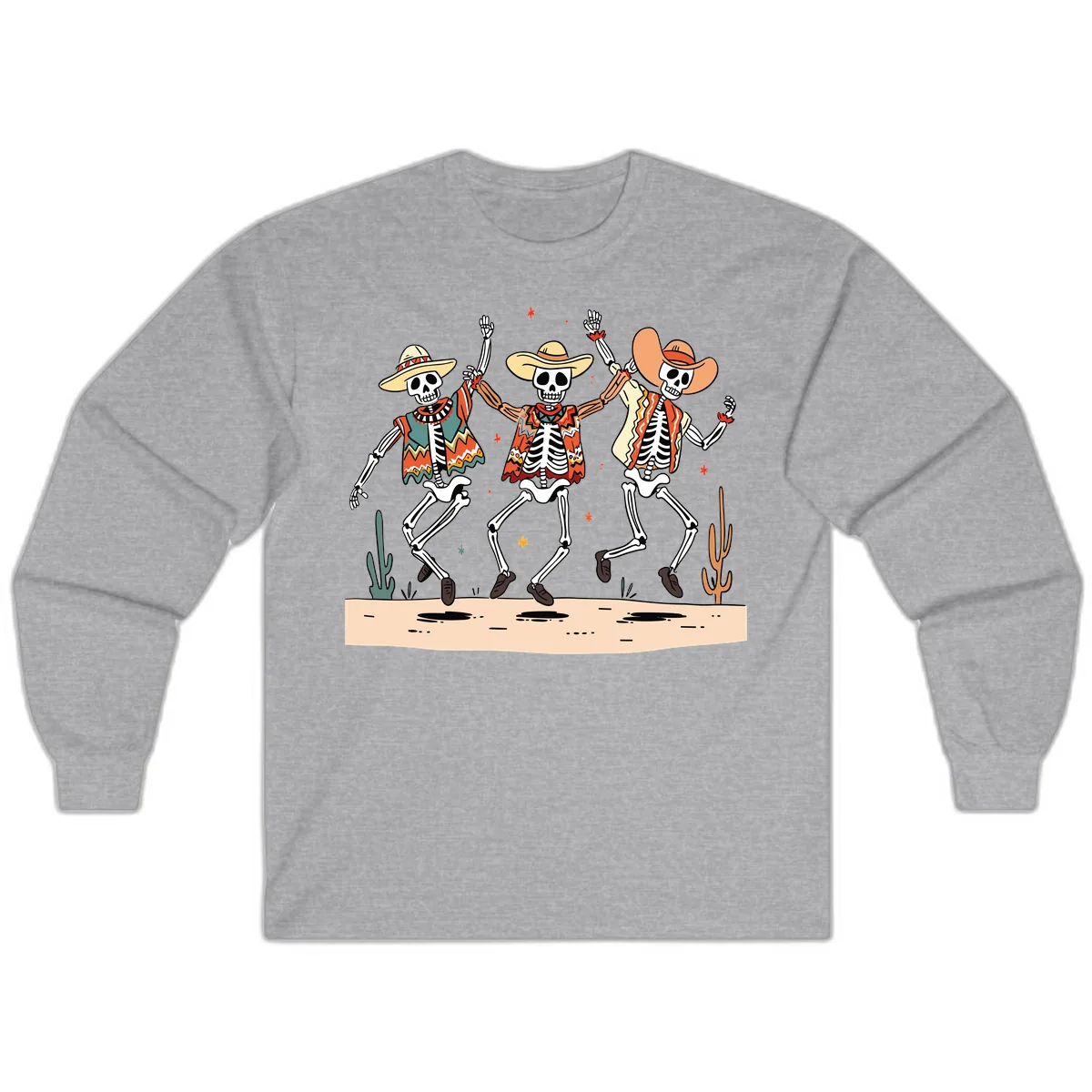 Dancing Skeletons Fiesta Long Sleeve in Sport Grey