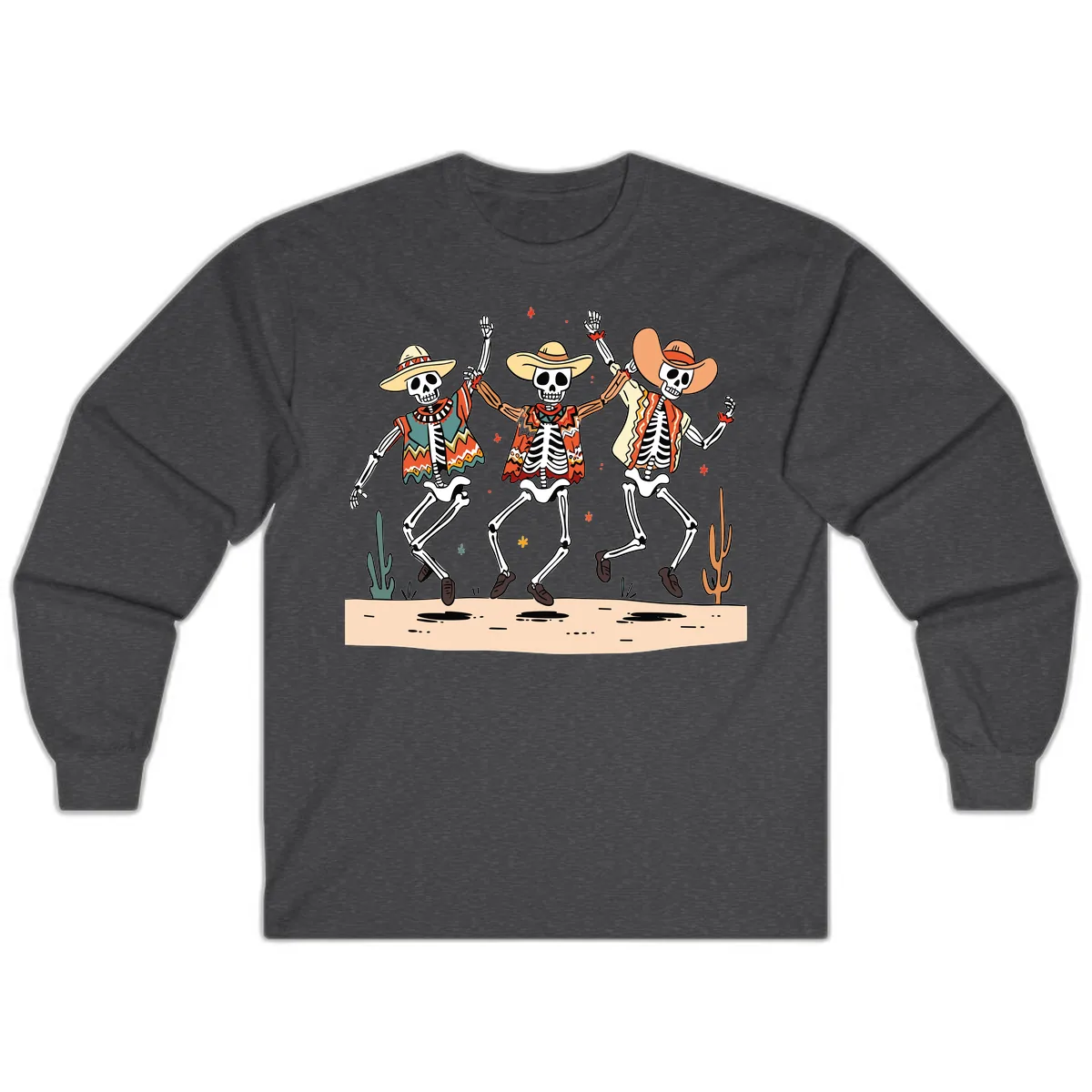 Dancing Skeletons Fiesta Long Sleeve in Dark Heather