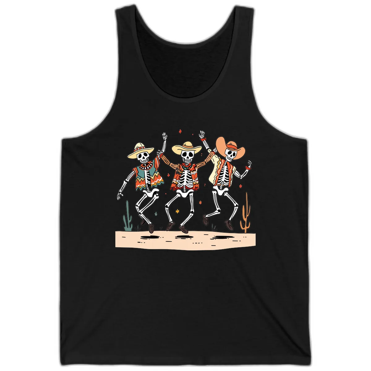 Dancing Skeletons Fiesta Tank in Black