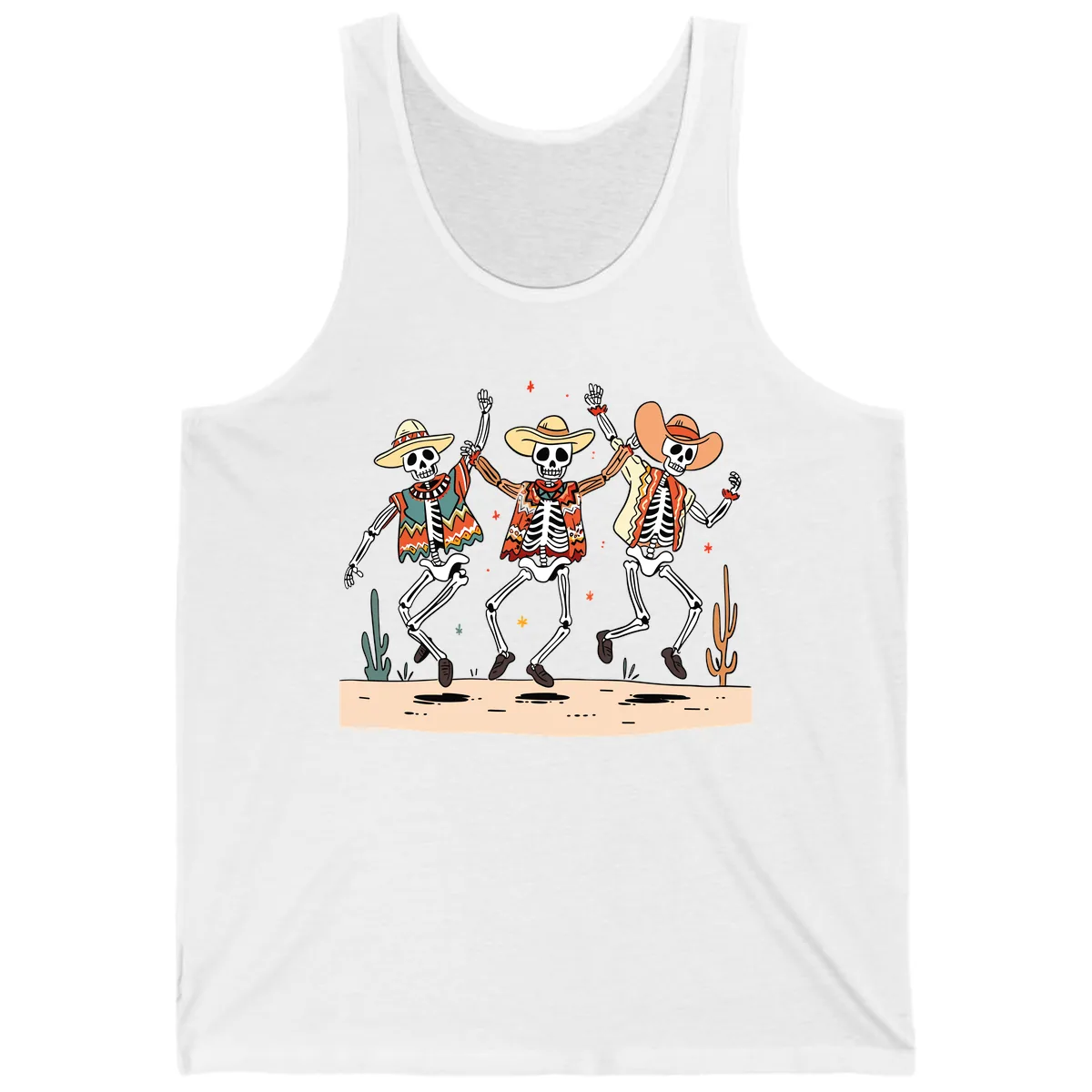 Dancing Skeletons Fiesta Tank in White