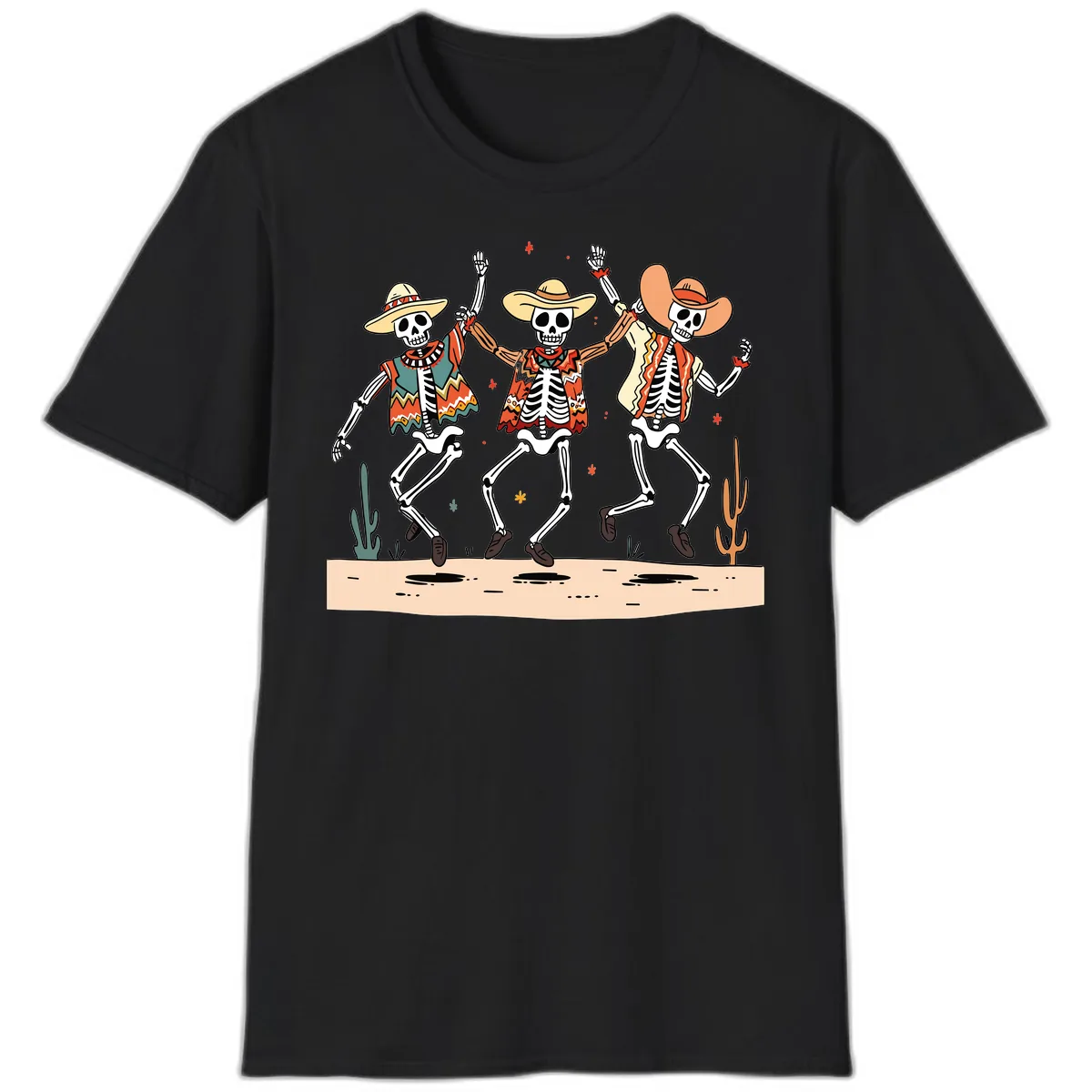 Dancing Skeletons Fiesta T-Shirt in Black