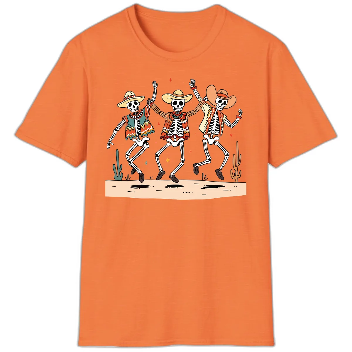 Dancing Skeletons Fiesta T-Shirt in Heather Orange