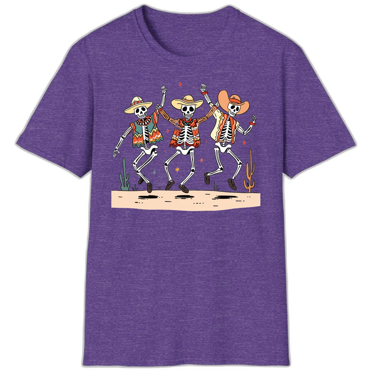 Dancing Skeletons Fiesta T-Shirt in Heather Purple