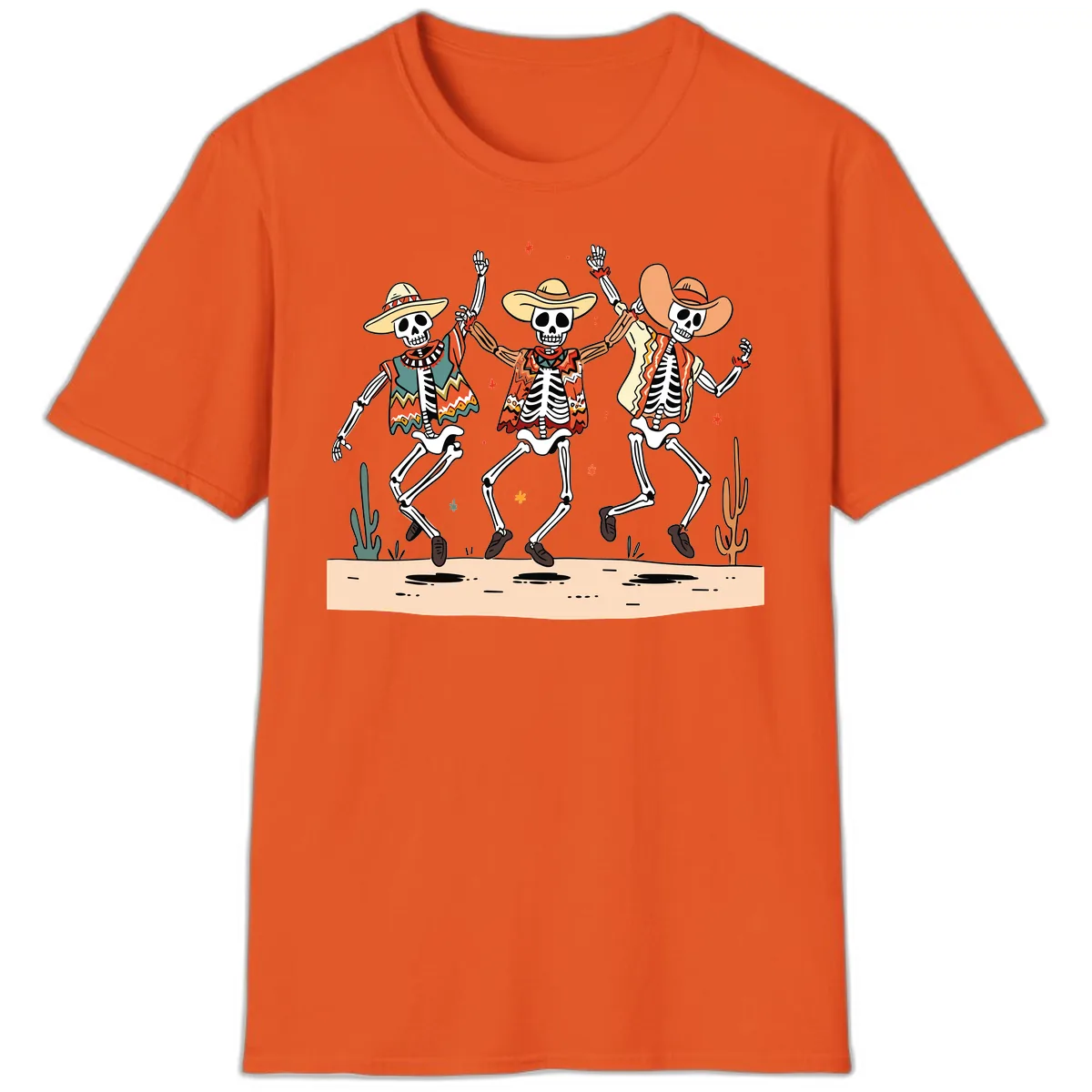 Dancing Skeletons Fiesta T-Shirt in Orange