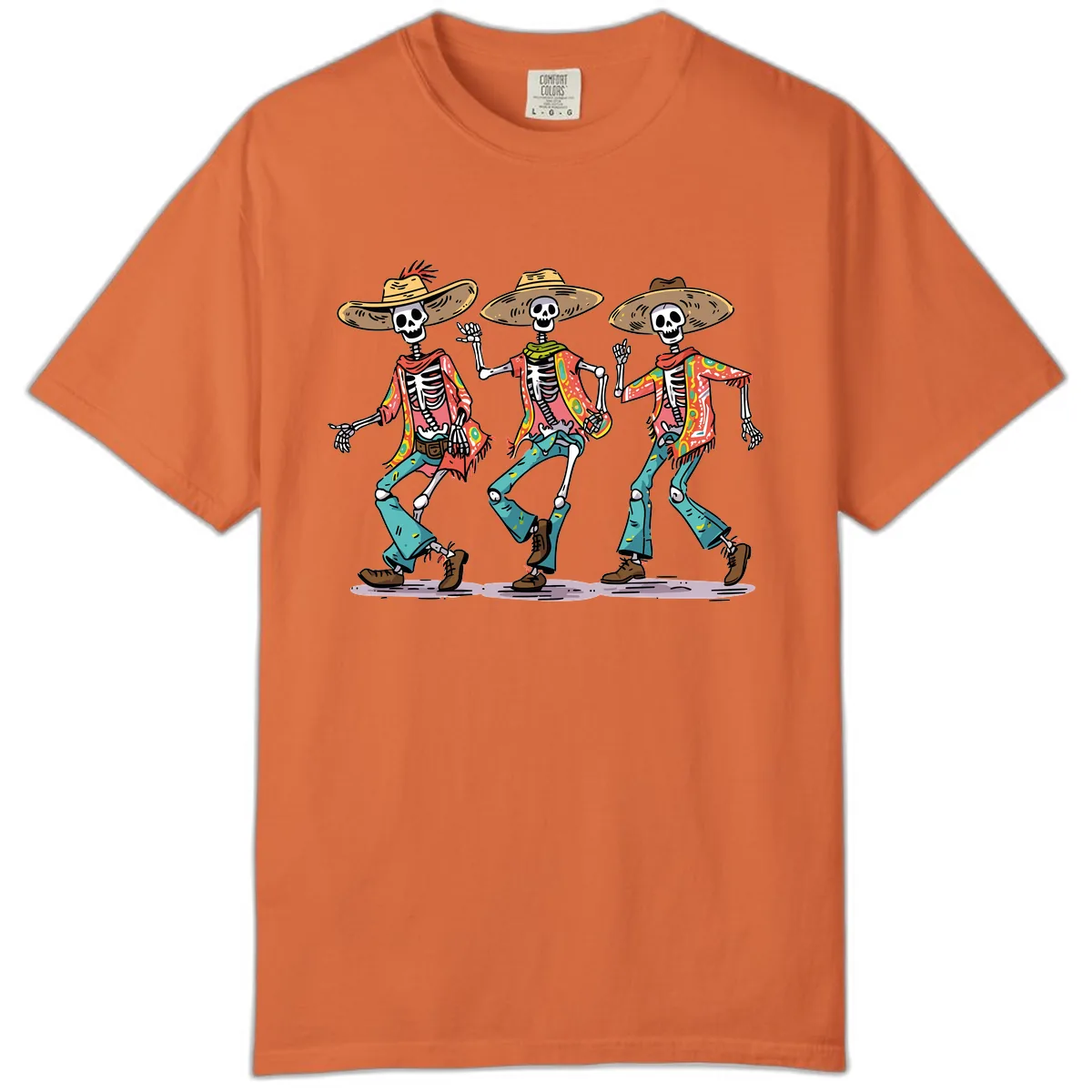 Dancing Skeletons Fiesta Style Comfort Color in Burnt Orange