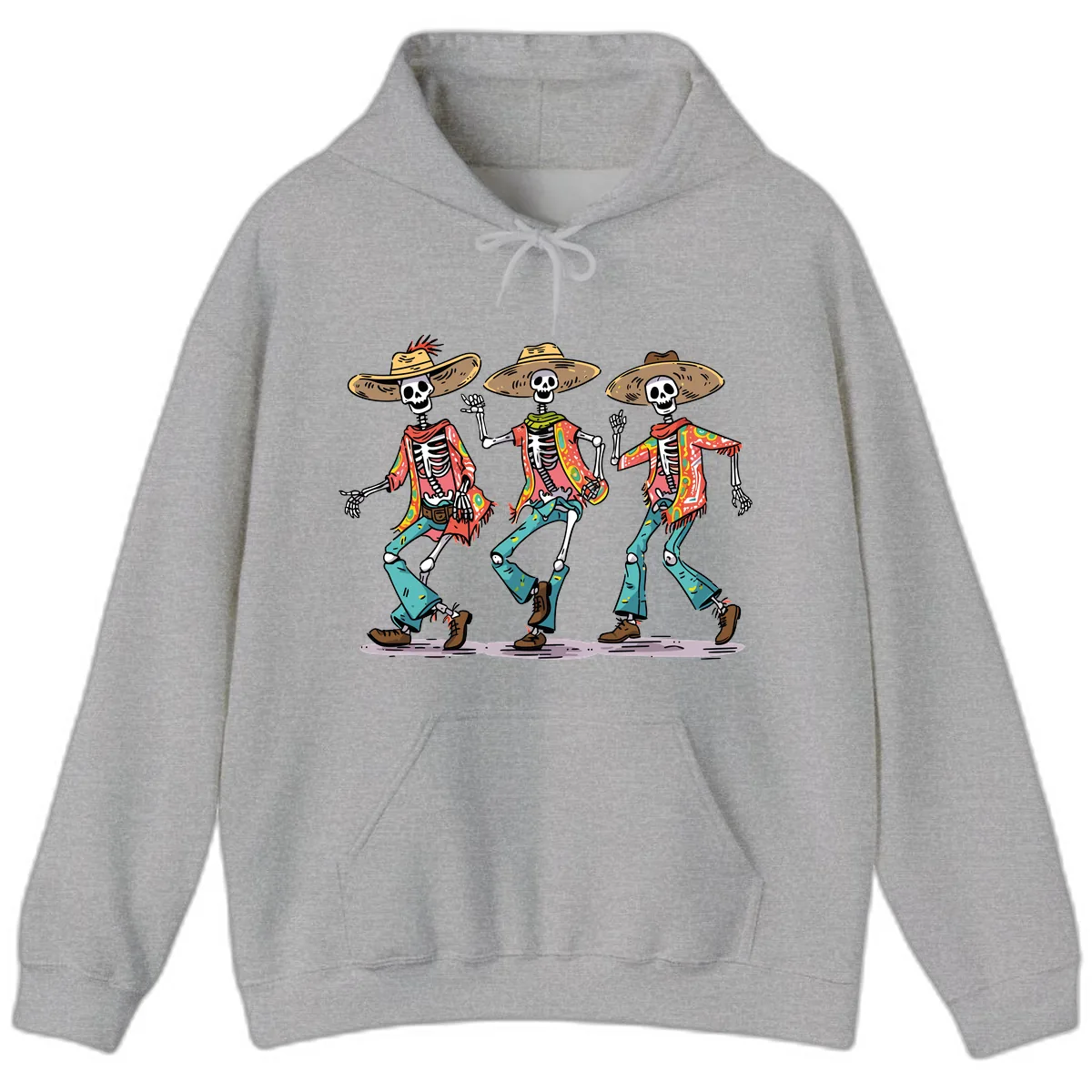 Dancing Skeletons Fiesta Style Hoodie in Sport Grey